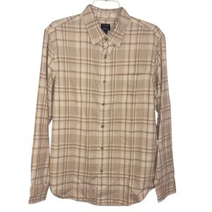 J. Crew Double Weave Shirt Button Front Long Sleeve Beige Plaid Size Medium